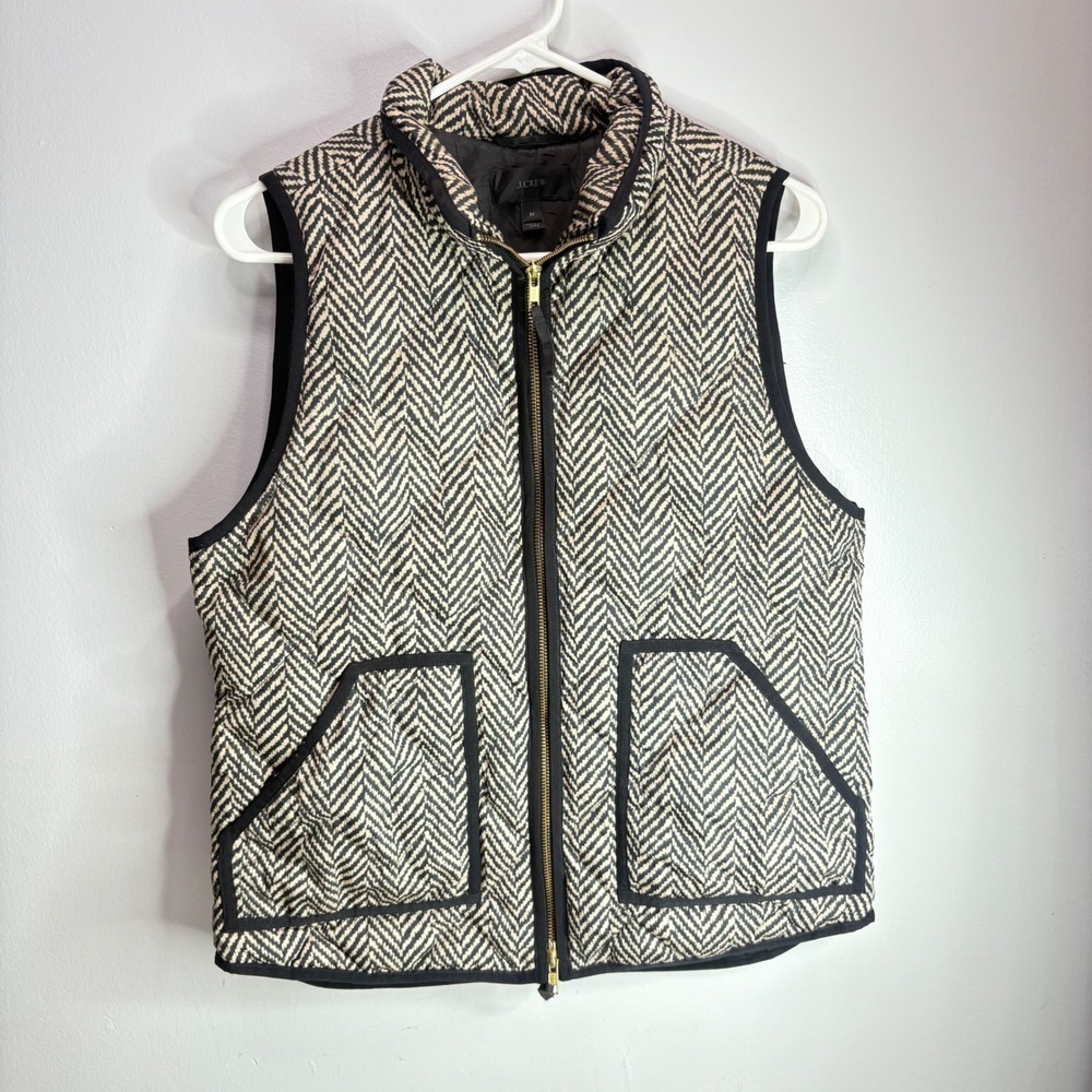 J Crew Quilted Herringbone Vest Pockets Zip Front Women's Size M